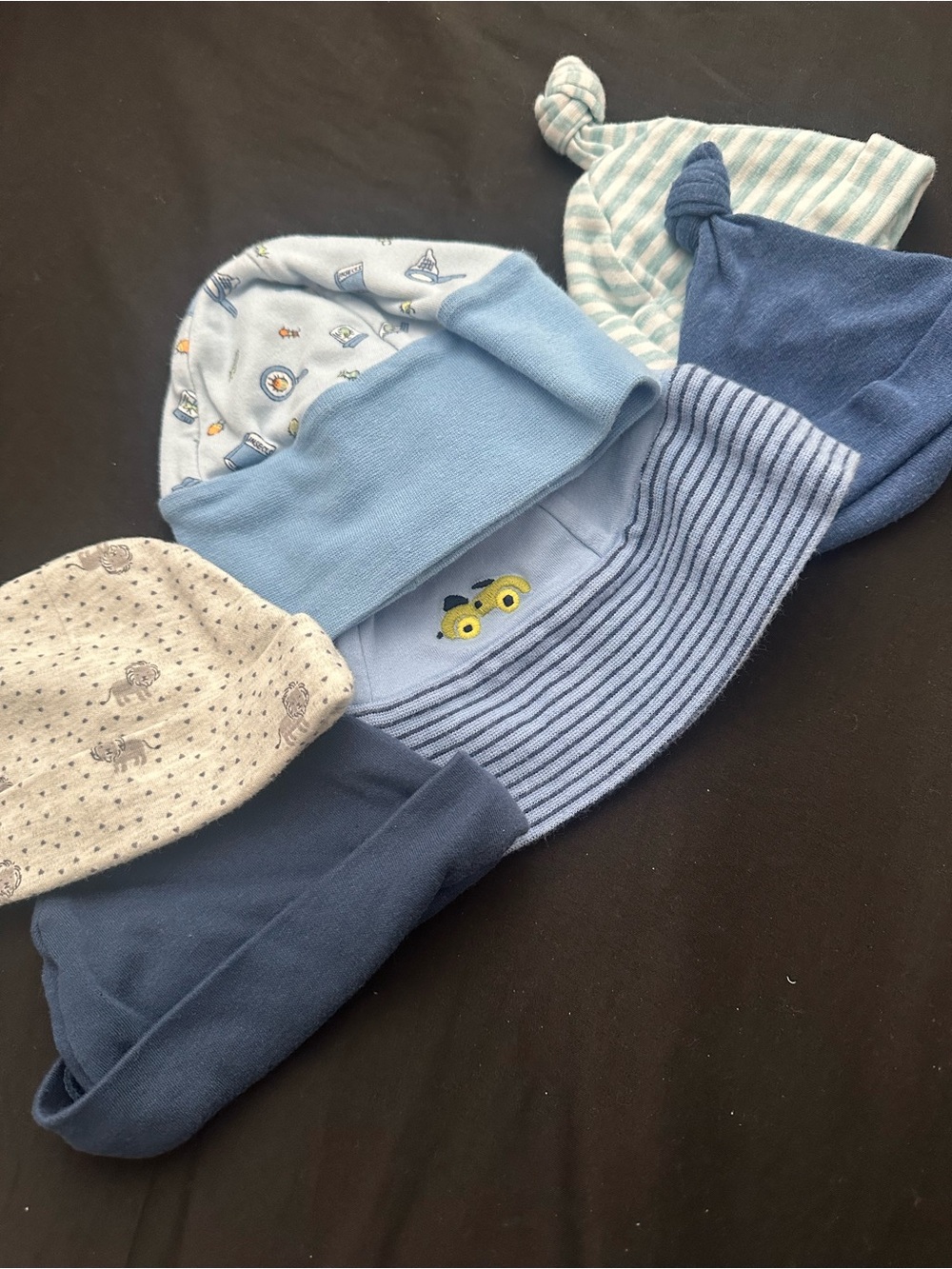 Baby Boys Blue Knit & Cotton Hat Set - Multi Blue